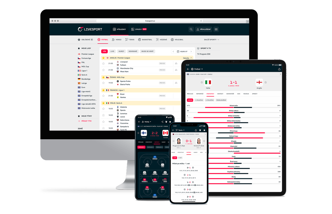 The Livesport application on several devices
